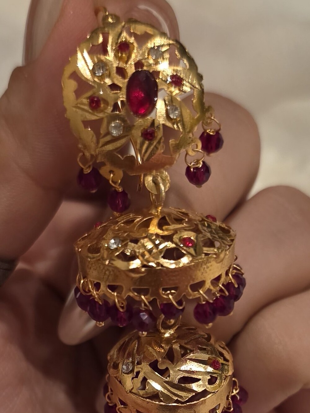 Traditional Gold-Tone Multi-Layer Necklace Set with Red Accents - Picture 15 of 16